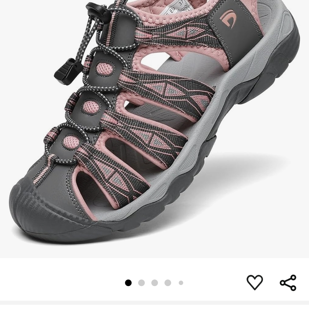 Gray and Pink Outdoor Sandals with Sturdy Sole and Quick-Lace System
